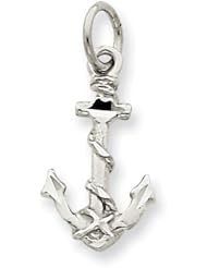 14k White Gold Solid Polished Diamond-cut 3-Dimensional Anchor Charm