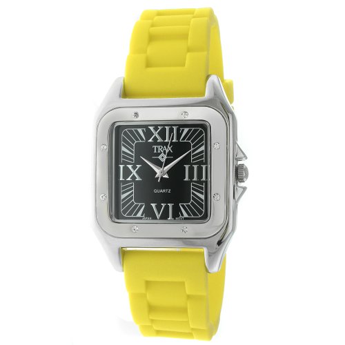 Trax Women's TR5132-BY Posh Square Yellow Rubber Black Dial Watch