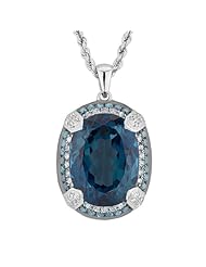 London Blue Topaz, Blue Diamond and Diamond Pendant 1/2ctw