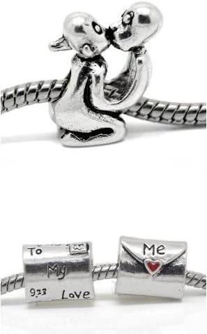 Pro Jewelry Set of 2 Charms "Kissing Couple and Letter to My Love" Charm Bead for Snake Chain Charm Bracelets