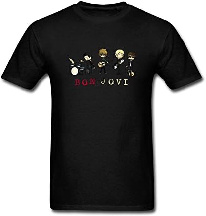 Ekdfsh Men's Bon Jovi Cartoon T Shirt Black XXXL
