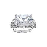 Rhodium Plated Sterling Silver Square White CZ with Pave Band Ring Size 7