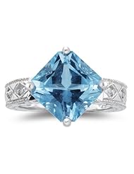 0.04 Cts Diamond & 4.90 Cts Aquamarine Ring in 14K White Gold