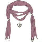 Jewellery Scarf - Women's beautiful jewelry necklace scarf with heart pendant and metallic beads