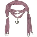 Jewellery Scarf - Women's beautiful jewelry necklace scarf with heart pendant and metallic beads
