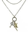 Necklace - N207 - Key, Star and Gecko Charm Cluster ~ Gold Tone Metal