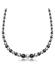 Sterling Silver Rhodium and Ruthenium Plated Graduated Polished Bead Necklace
