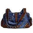 Denim Handbag with Leather Crafted from Vintage Denim, 15" x 7 1/2"