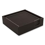 Black Leatherette Square Coasters Gift Boxed