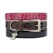 11 - 14 In Croc Leather Dog Collar - Pink