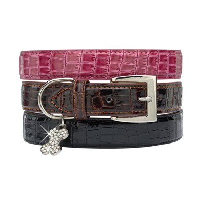 14 - 18 In Croc Leather Dog Collar - Black