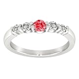 14K White Gold 5 Stone Center Graduated Round Diamond & Ruby Promise Ring (1/2 cttw, H-I, SI)