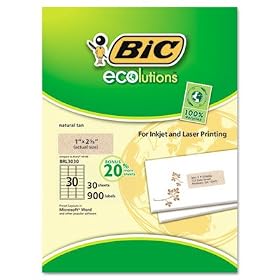 BIC BRL3030NAT - ecolutions Mailing Labels, 1 x 2-5/8, Natural Tan, 900/Box