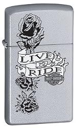 Zippo Lighter Harley-Davidson Live to Ride Salemme Slim Satin Chrome