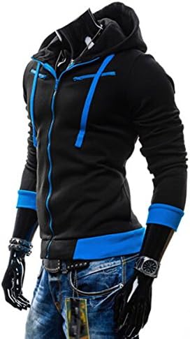 XinQing Men's Fashion Oblique Zipper Hoodie Casual Top Coat black XXXL
