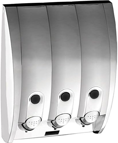 Silver Gloss Curve 3-Chamber Soap and Shower Dispenser - Wall Mounted Shampoo Pump