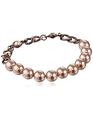 Mocha Faux Pearl Beaded Link Chain Stretch Bracelet, 7.5"