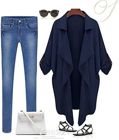 Hhying Women's Double Breasted Loose Long Trench Cardigan Coat Jacket Outerwear Khaki S