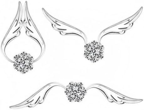 LOCOMO Women Pendant Charm Chain Necklace 18K White Gold Plated Movable Angel Wing Flying Bling Rhinestone Crystal Clear Stone JNK056