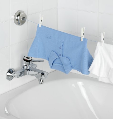 Wenko 3726410100 W&auml;scheleine Bath - 2.5 m Trockenl&auml;nge, R&uuml;ckzugssperre, Edelstahl rostfrei, &Oslash; 9 x 5.5 cm