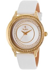 Womens White Genuine Leather Silver-Tone Dial