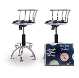2 24"-29" New York Yankees Baseball MLB Themed Seat Chrome Adjustable Specialty / Custom Barstools Set