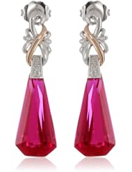 S&G Sterling Silver and 10k Rose Gold Special Cut Created Ruby with Diamond Accent Drop Earrings