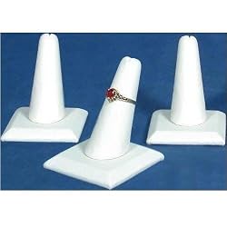 3 White Leather Square Base Ring Finger Jewelry Holder Showcase Display Stands