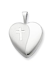 Sterling Silver & Diamond 16mm D/C Cross Heart Locket
