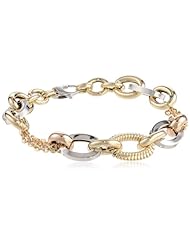 14k Tri-Color Italian Polished and Textured Oval Link Rolo Chain Bracelet, 7.75"