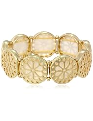 NINE WEST VINTAGE AMERICA "Open Sea" Worn Gold Tone Mother-Of-Pearl Stretch Bracelet, 2.3"
