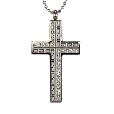 Large Stainless Steel Cubic Zirconia Greek Key Design Cross Pendant Necklace