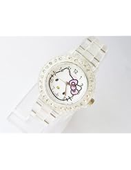 Adorable Hello Kitty Wrist Watch Plastic Bracelet Band Bangle- White