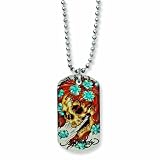 Stainless Steel Ed Hardy Big Ghost Painted Dog Tag 24inch Necklace - JewelryWeb