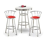Chrome Bar Table & 2 Chrome 29" Glitter Red Vinyl Seat Barstools