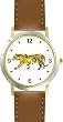 Tiger Cat - WATCHBUDDY&reg; DELUXE TWO-TONE THEME WATCH - Arabic Numbers - Brown Leather Strap-Size-Large ( Men's Size or Jumbo Women's Size )
