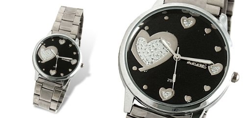 Como Sweet Heart Black Dial Woman's Steel Dress Watch