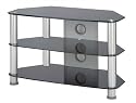 Zyon Glass Stand For Plasma & LCD TV Up To 37-Inch or 65kg -  Black Glass With Silver Legs & Cable Management Panel