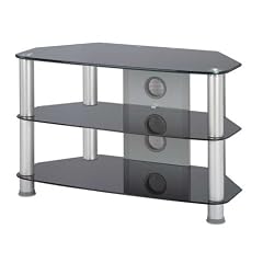 Zyon Glas Aufstellung f�r Plasma-und LCD-Fernseher bis 37-Zoll-oder 65kg - schwarzes Glas mit Silber beine & Kabelf�hrungspanel