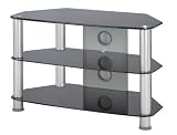 Zyon Glas Aufstellung f�r Plasma-und LCD-Fernseher bis 37-Zoll-oder 65kg - schwarzes Glas mit Silber beine & Kabelf�hrungspanel