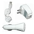 Premium iPhone 3G, iPhone 3GS , Nano 4th Generation, Nano 5G 5th Generation, iPod Touch 2nd Generation, iPod Touch 3rd Generation 3G 3-in-1 USB Data and Charging Kit - Retractable USB Cable + USB Home / Wall / Travel Charger + USB Car / Auto Charger