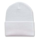 Plain Blank Long Beanie Cap Hat - White