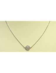 Sterling Silver 925 Necklace with Cz Pave Disc 16 Inches Chain with 2 Inches Extension