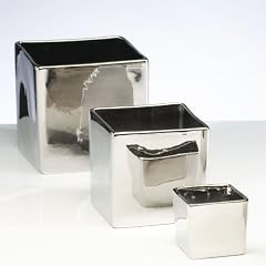 Porzellan Blumentopf �bertopf Blumen�bertopf Porzellanblumentopf W�rfel Quadrat platin silber 12 cm