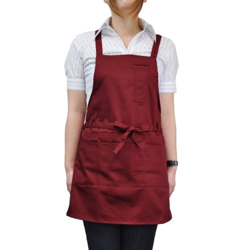 布施商店 撥水 防汚加工 胸付 ショートエプロン 64cm×92cm NS20 エンジ