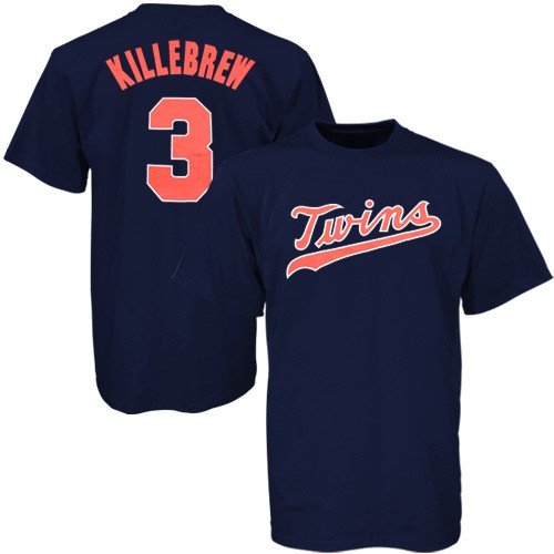Majestic Minnesota Twins #3 Harmon Killebrew Navy Blue Cooperstown Collection Jersey T-shirt (Large)
