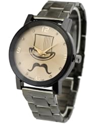 HACBIWA Hat Mustache Women Men Stainless Steal Wrist Watches Gift