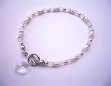 Heart Charm Swarovski Clear Irridscent Crystals w/ White Pearls And Bali Silver Bridal Flower Girl Bridemaids Bracelet (BRAND NEW)