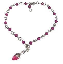 Anklet - A51- Sized to Fit - Swarovski (tm) Crystal Beads ~ Fuchsia with Mule Hi-Heel Shoe Charm