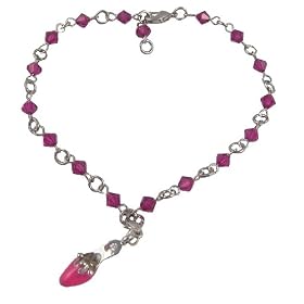 Anklet - A51- Sized to Fit - Swarovski (tm) Crystal Beads ~ Fuchsia with Mule Hi-Heel Shoe Charm